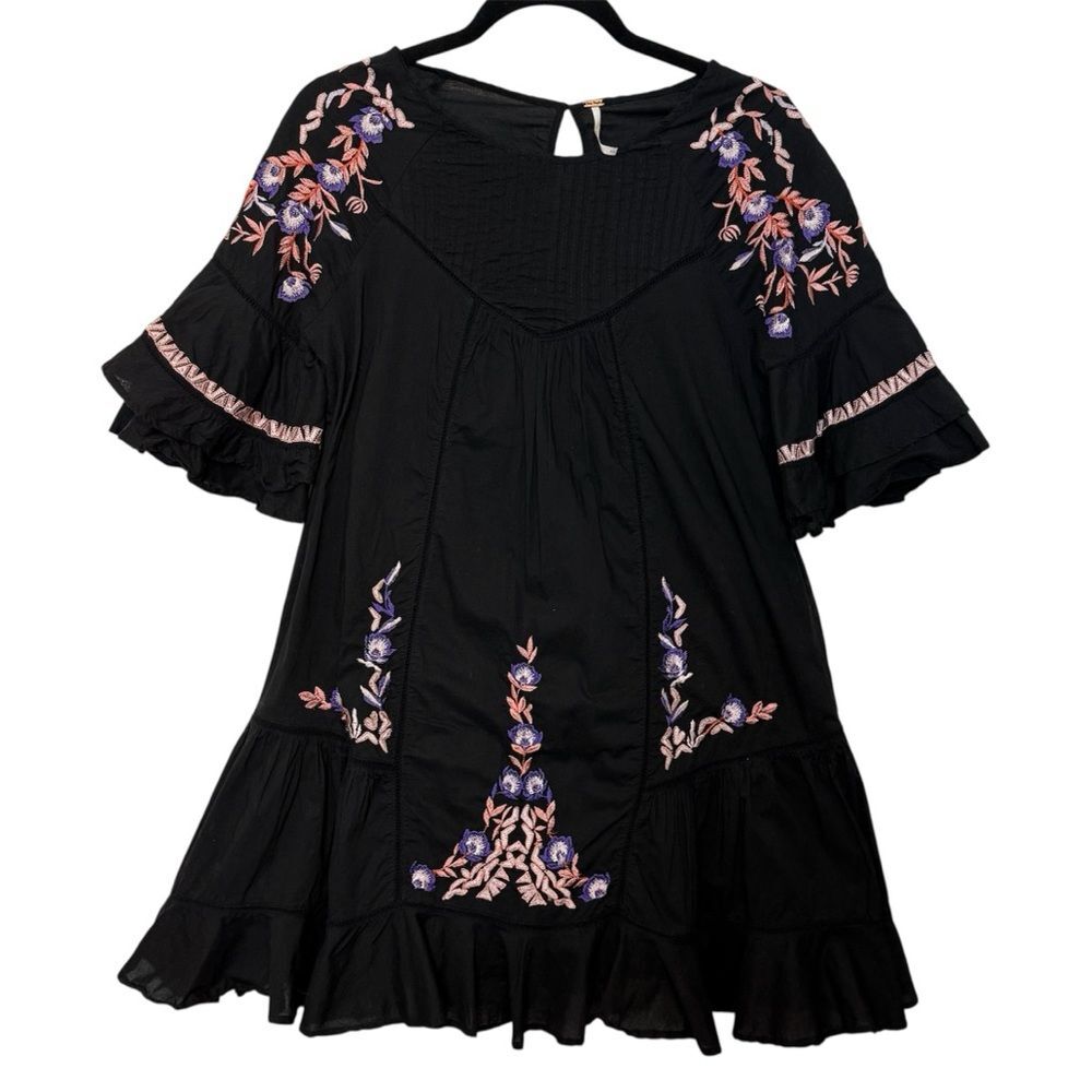 Free People PAVLO Cotton‎ Embroidered Black Dress Size S Boho